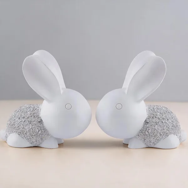 White_Resin_Rabbit_Couple_Decorative_Figurines