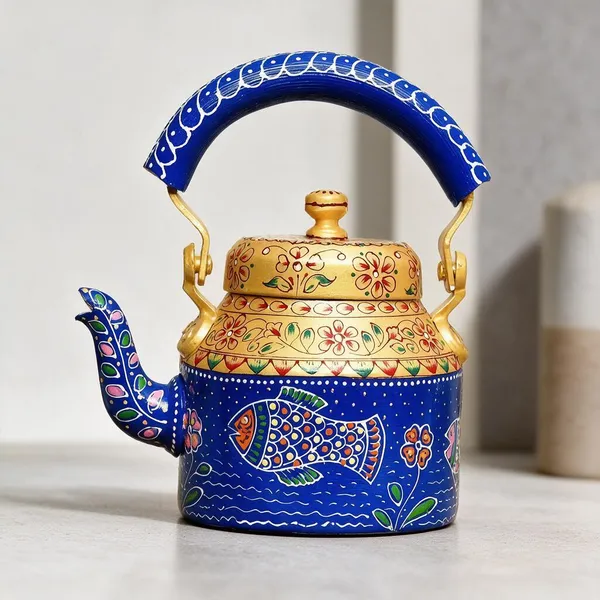 Resin_Blue_Gold_Floral_Fish_Hand_Painted_Kettle