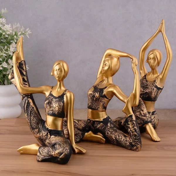 Resin_Gold_Black_Yoga_Pose_Female_Figurine_Set