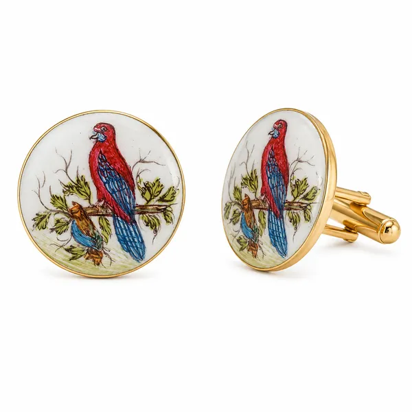 Gold_Tone_Parrot_Motif_Round_Cufflinks_for_Men