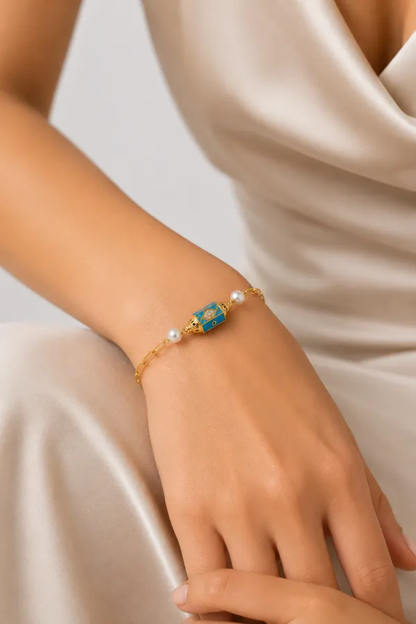Gold_Tone_Blue_Enamel_Bracelet_for_Women
