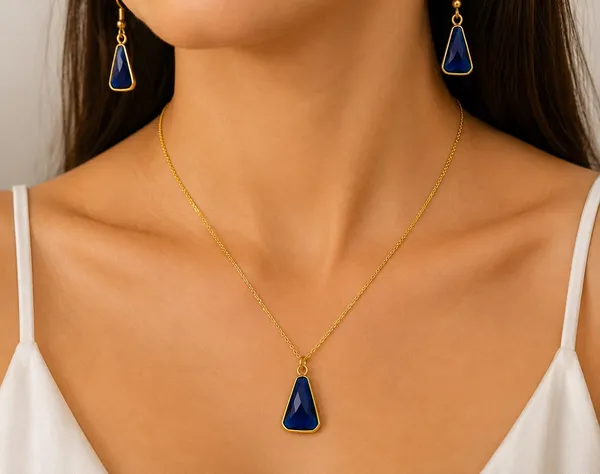 Gold_Tone_Blue_Teardrop_Necklace_And_Earrings_Set