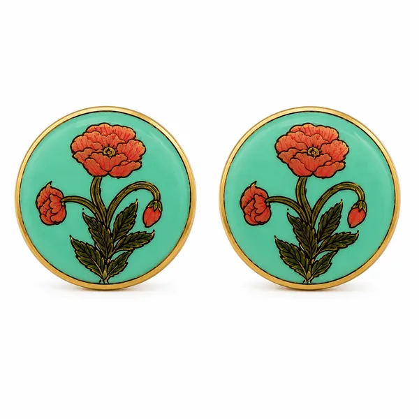 Green_Enamel_Floral_Round_Cufflinks_For_Men