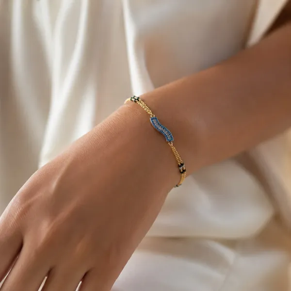 Gold_Tone_Blue_Wave_Beaded_Bracelet_for_Women