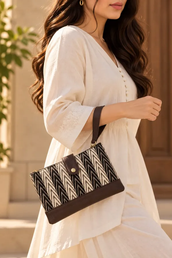 Black_And_Cream_Woven_Wristlet_Clutch_For_Women