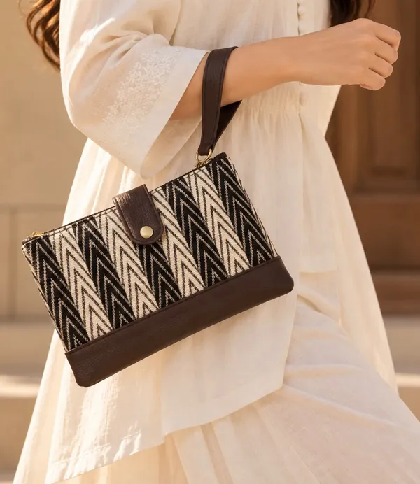 Black_And_Cream_Woven_Wristlet_Clutch_For_Women