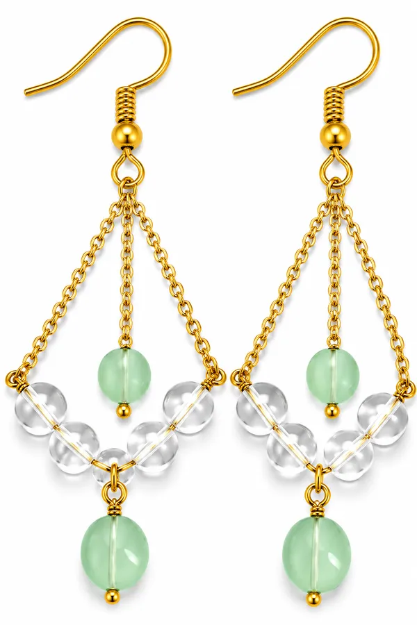 Gold_Tone_Green_Beaded_Dangle_Earrings_for_Women