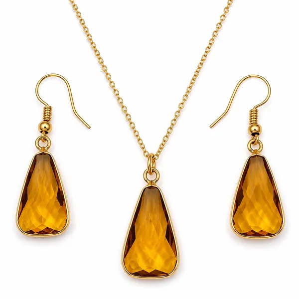 Gold_Tone_Teardrop_Pendant_Necklace_And_Earrings_Set_for_Women