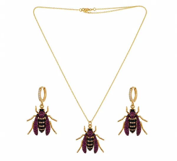 Gold_Tone_Beetle_Necklace_And_Earrings_Set_for_Women