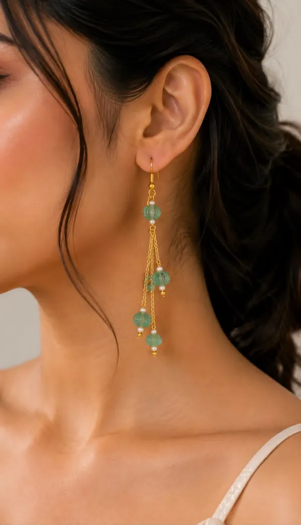 Green_Beaded_Chain_Drop_Earrings_for_Women