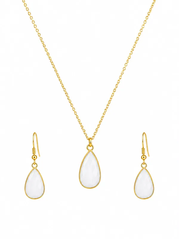 Gold_Tone_Teardrop_Pendant_Necklace_And_Earrings_Set_For_Women