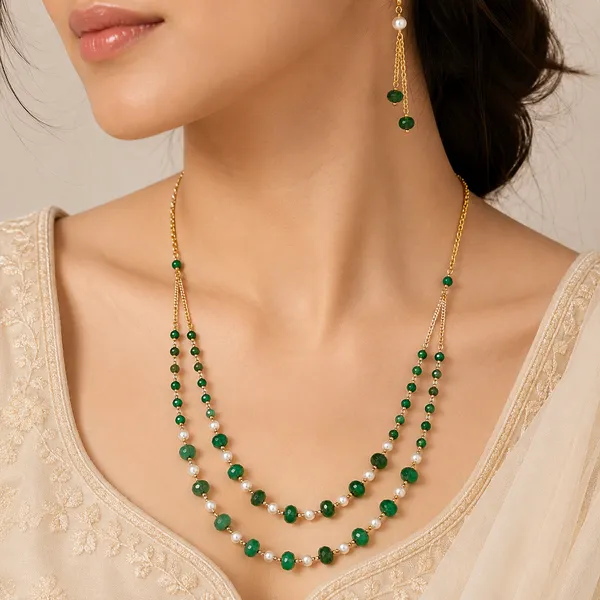 Green_Beaded_Layered_Necklace_And_Earrings_Set_for_Women