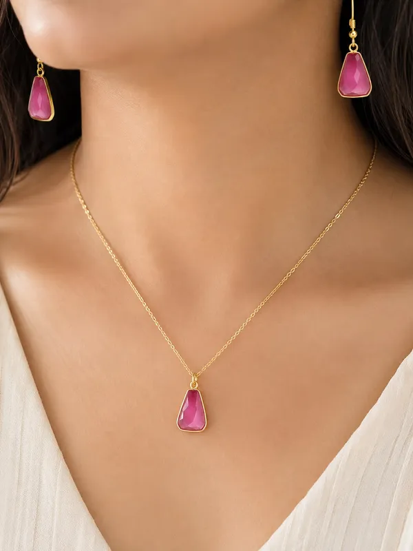 Pink_Gold-Tone_Stone_Necklace_And_Earrings_Set_for_Women