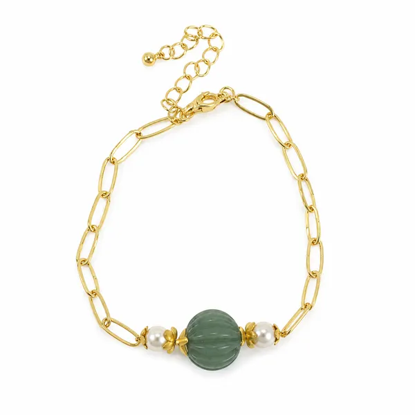 Gold_Tone_Green_Beaded_Bracelet_for_Women