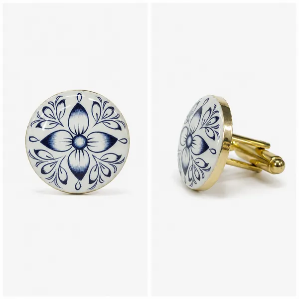 Blue_Enamel_Floral_Cufflinks_for_Men