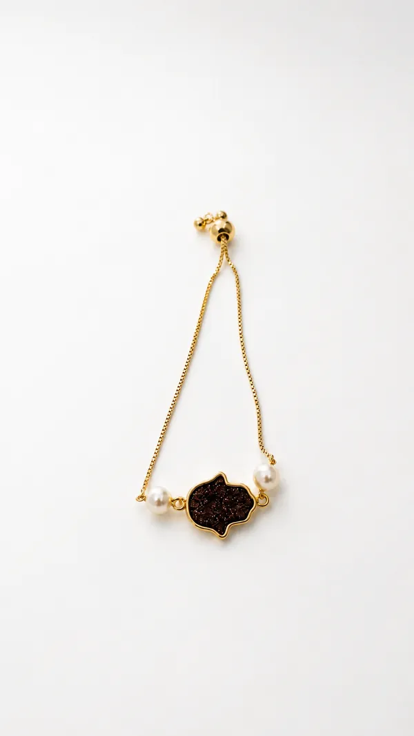 Gold_Tone_Black_Textured_Bracelet_With_Pearl_Beads