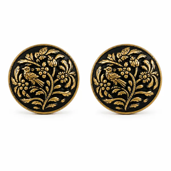 Black_Gold_Round_Floral_Cufflinks_for_Men