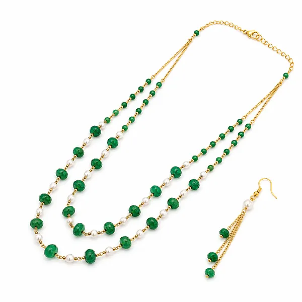 Green_Beaded_Layered_Necklace_And_Earrings_Set_for_Women