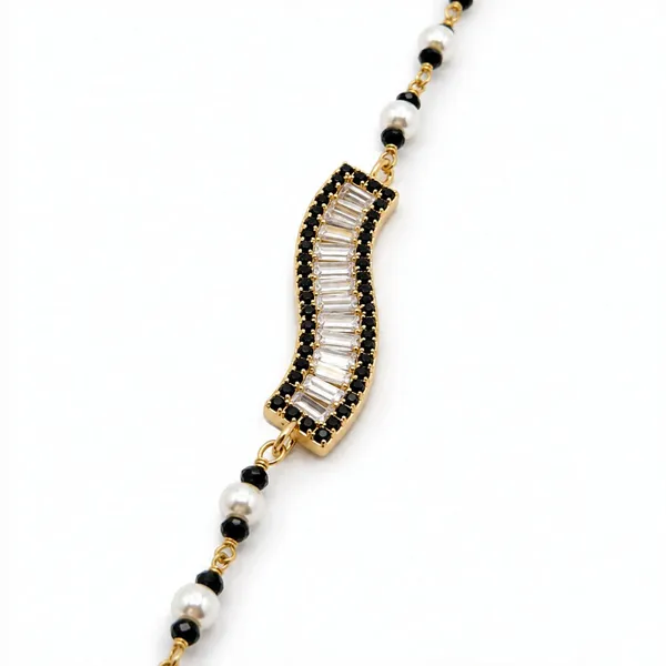 Gold_Tone_Black_And_White_Beaded_Bracelet_for_Women