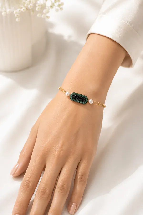 Gold_Tone_Green_Stone_Pearl_Bracelet_for_Women