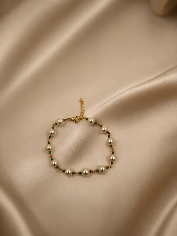 Gold_Tone_Pearl_And_Green_Bead_Bracelet_for_Women