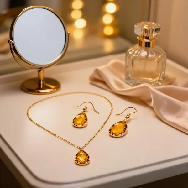 Gold-Tone_Italian_Brass_Pendant_Necklace_And_Earring_Set_For_Women