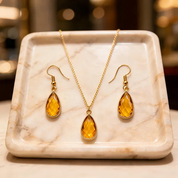 Gold-Tone_Italian_Brass_Pendant_Necklace_And_Earring_Set_For_Women