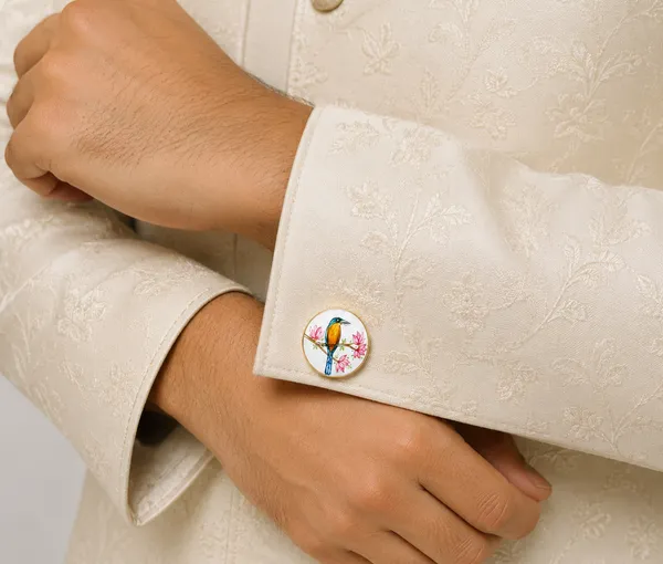 White_Floral_Bird_Cufflinks_for_Men