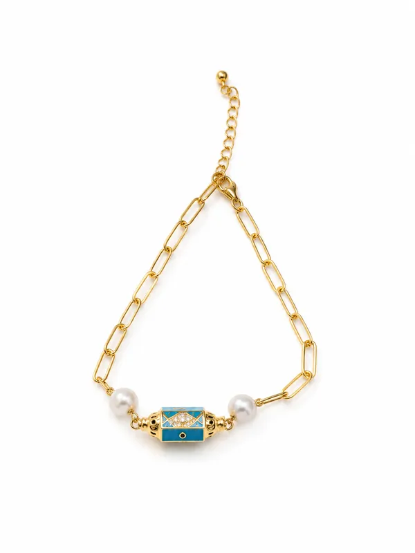 Gold_Tone_Blue_Enamel_Bracelet_for_Women