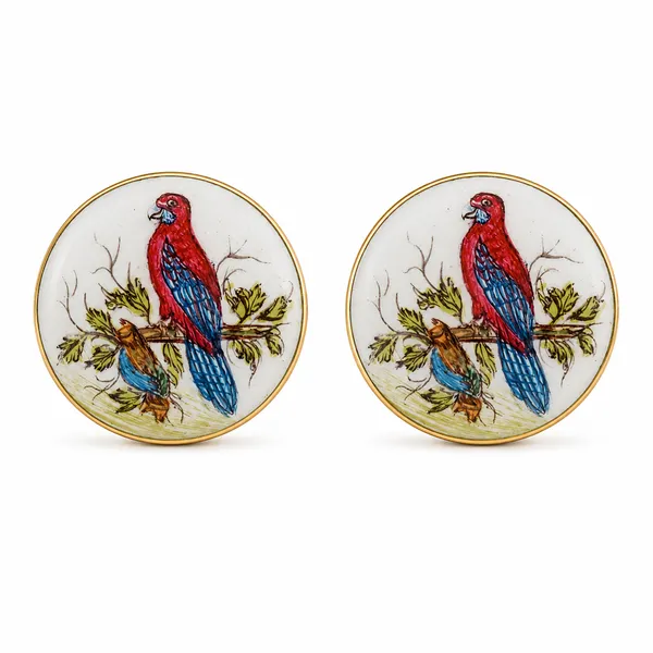 Gold_Tone_Parrot_Motif_Round_Cufflinks_for_Men