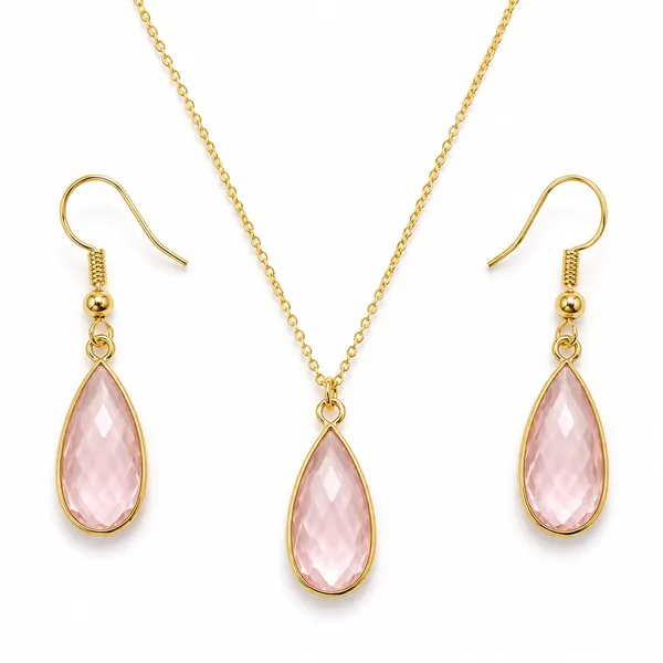 Gold_Tone_Teardrop_Pendant_Necklace_And_Earrings_Set_for_Women