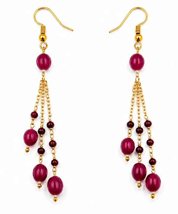 Maroon_Beaded_Gold_Tone_Drop_Earrings_for_Women