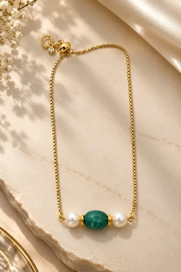 Gold_Tone_Pearl_Green_Bead_Bracelet_for_Women