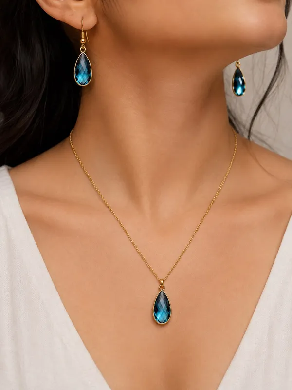 Gold_Tone_Blue_Teardrop_Necklace_Set_for_Women