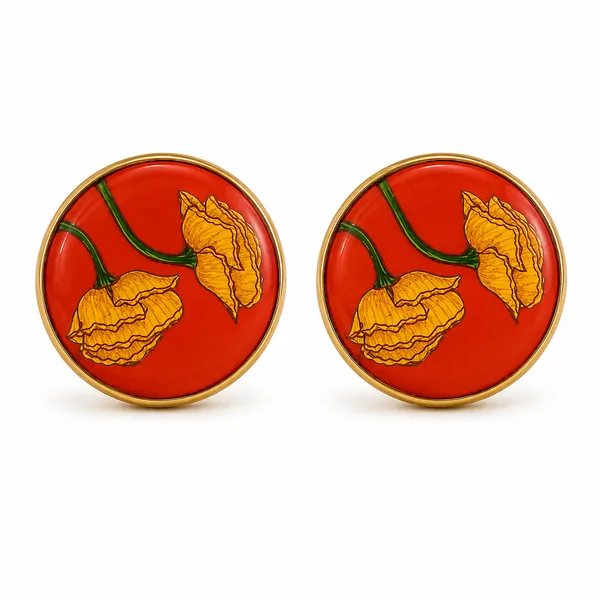 Red_Floral_Round_Cufflinks_for_Men