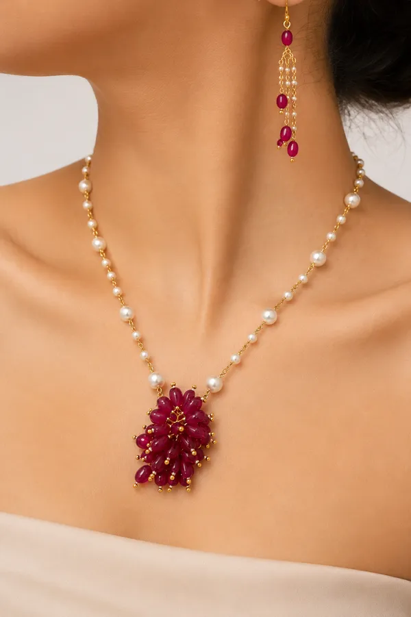 Maroon_Beaded_Necklace_And_Earrings_Set_for_Women