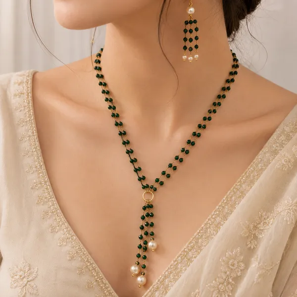 Green_Beaded_Necklace_And_Earrings_Set_for_Women