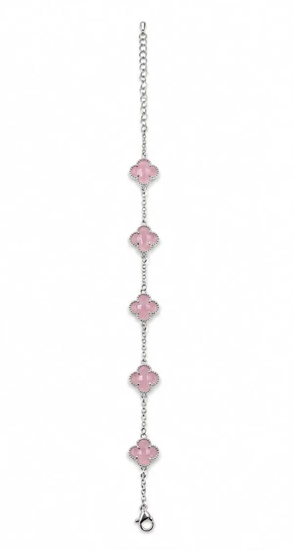 Silver-Tone_Pink_Clover_Charm_Bracelet_for_Women