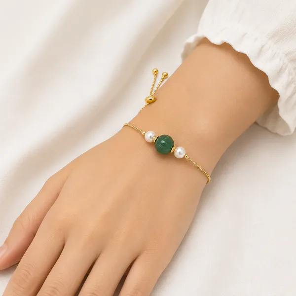 Gold_Tone_Green_Beaded_Bracelet_For_Women