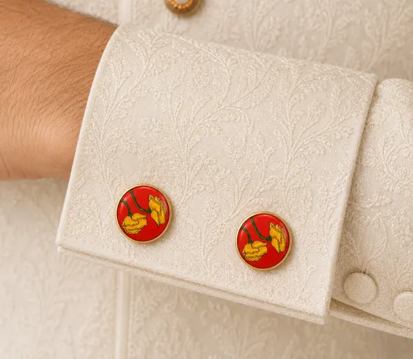 Red_Floral_Round_Cufflinks_for_Men