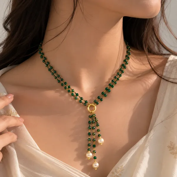 Green_Beaded_Necklace_And_Earrings_Set_for_Women