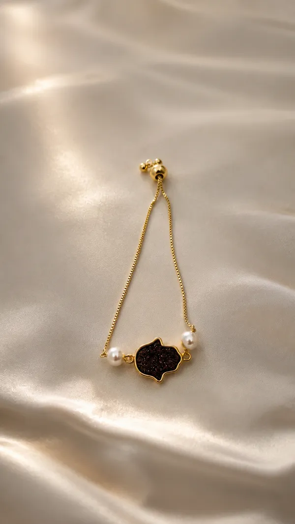 Gold_Tone_Black_Textured_Bracelet_With_Pearl_Beads