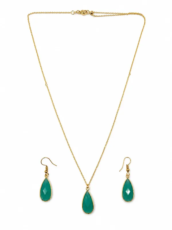 Green_Teardrop_Pendant_Necklace_And_Earrings_Set_For_Women