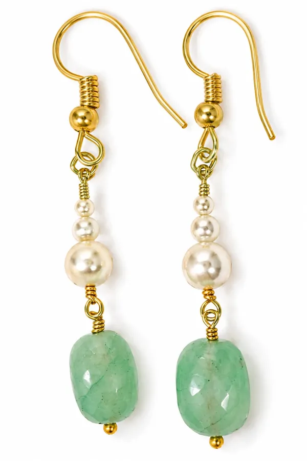 Gold_Tone_Green_Stone_Pearl_Drop_Earrings_for_Women