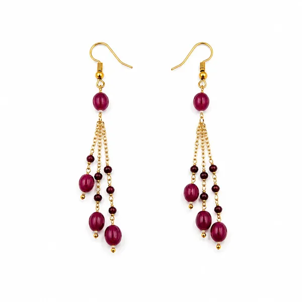 Maroon_Beaded_Gold_Tone_Drop_Earrings_for_Women