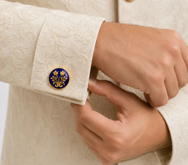 Blue_Gold-Tone_Floral_Cufflinks_for_Men
