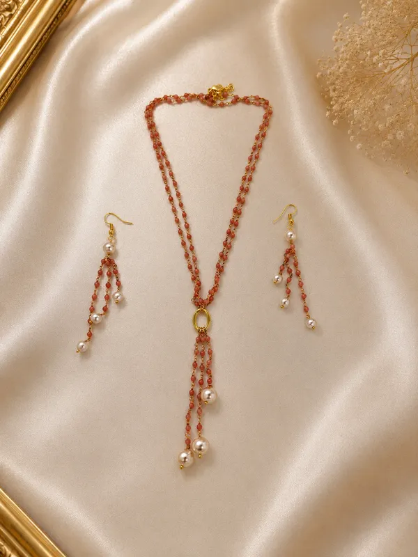 Red_Beaded_Necklace_And_Earrings_Set_for_Women