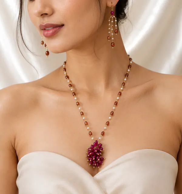 Maroon_Beaded_Necklace_And_Earrings_Set_for_Women