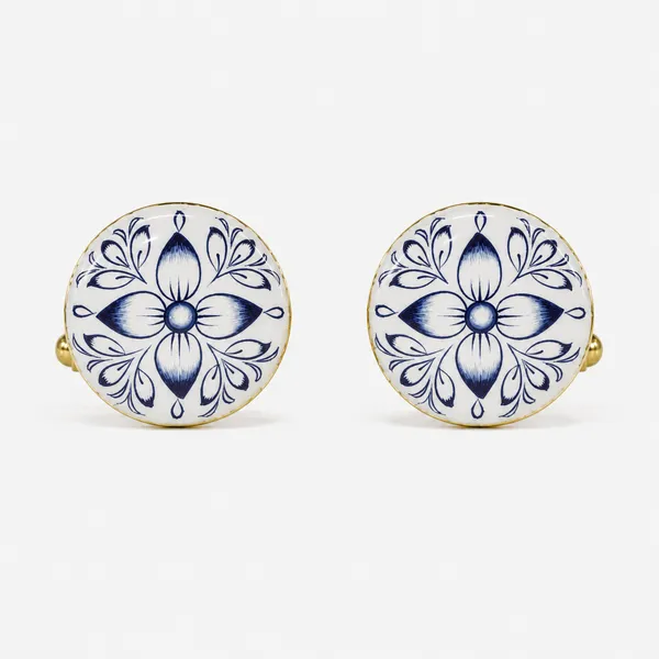 Blue_Enamel_Floral_Cufflinks_for_Men