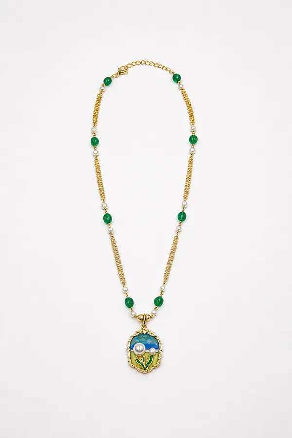 Gold_Tone_Green_Beaded_Pendant_Necklace_for_Women